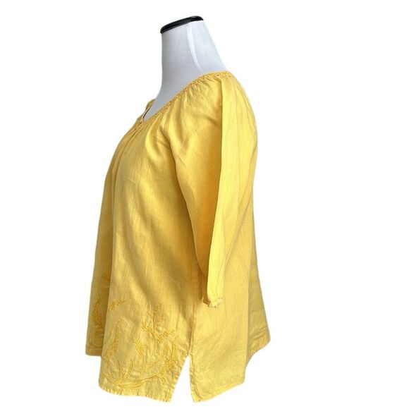 Charter Club Women’s Yellow Embroidered Boho Peasant Style Linen Top Size 16 - Picture 4 of 11